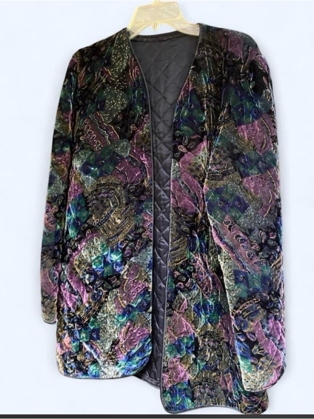 Vintage Multicolor Velvet Open-Front Blazer Jacket